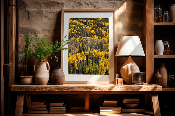 This open cabinet displays a framed image from the North American Scenics gallery under The Americas Tab.