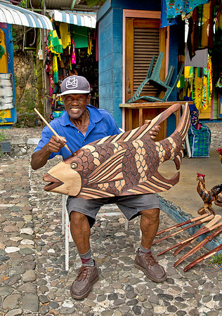 Happy Woodcarver - Montego Bay, Jamaica