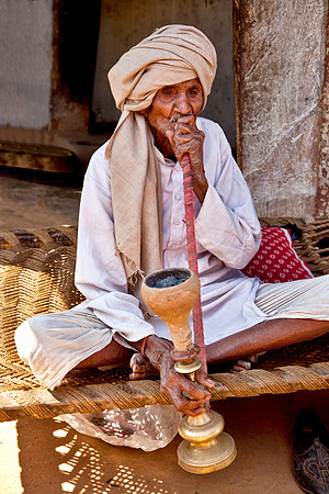 Elder with Hookah - Rural Rajasthan