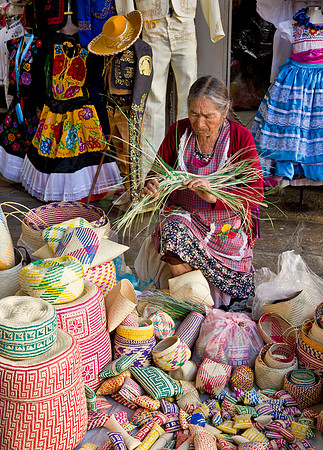 Basket Weaver at Work - Oaxaca